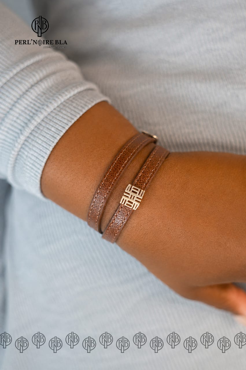 BRACELET CUIR  PU DOUBLE TOUR « Nea onnim no sua a, ohu »